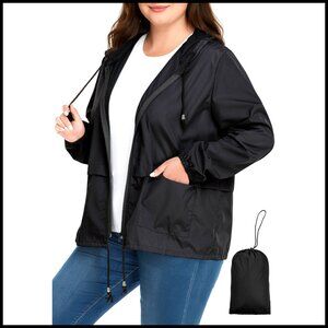 Plus Size Waterproof Rain Jacket Lightweight Packable Hooded Windbreaker